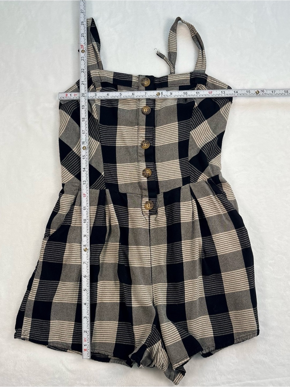 HOLLISTER Black White Plaid Romper Medium Smocked Button Front Sleeveless Y2K - Picture 9 of 9